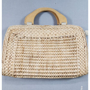 Garfinckel's Straw Bag Wooden Handle Vintage Made in Italy Boho Resort Hippie